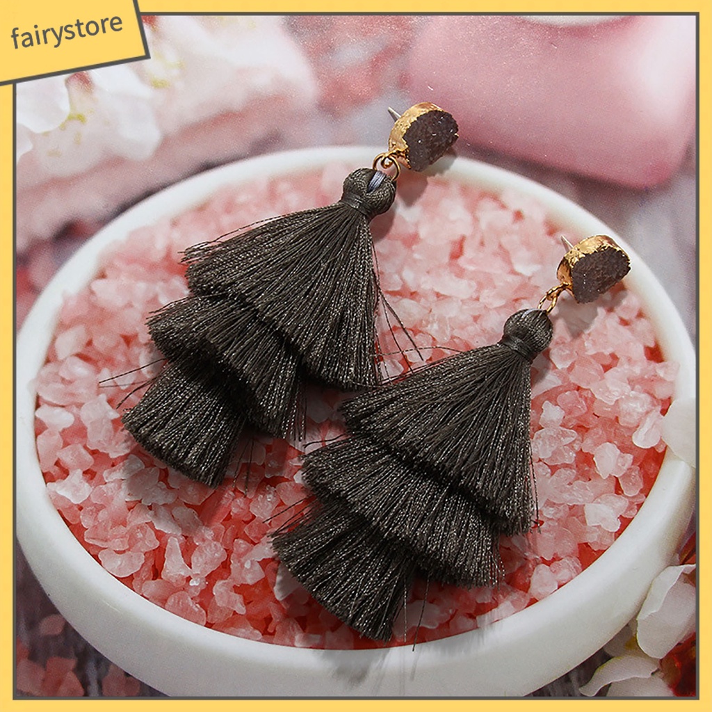 1 Đôi Bông Tai Ba Lớp Tua Rua Thời Trang Dành Cho Nữ