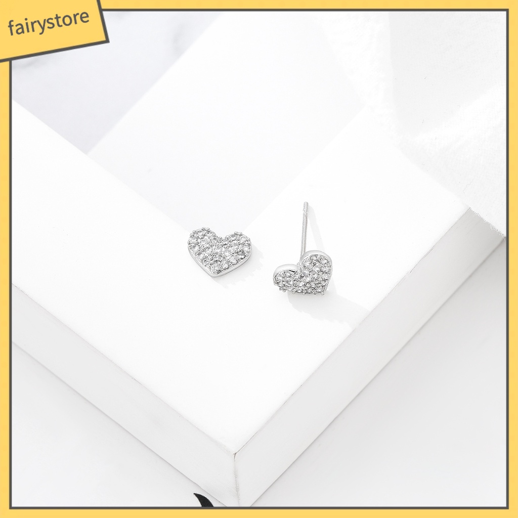 Bông Tai Hình Tròn Đính Đá Zircon Hình Trái Tim Đơn Giản Cho Nữ