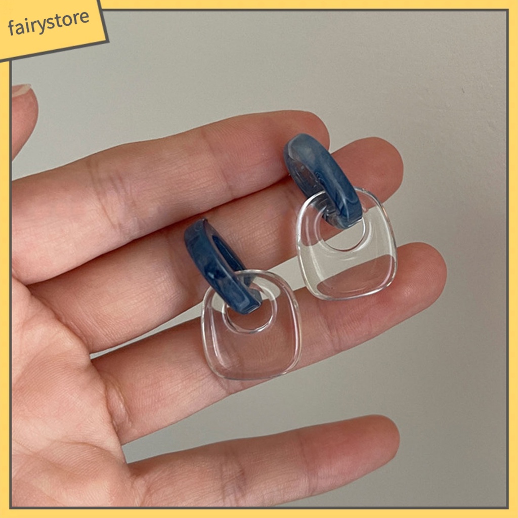 1 Đôi Bông Tai Hình Vuông Acrylic Màu Xanh Dương Tinh Tế