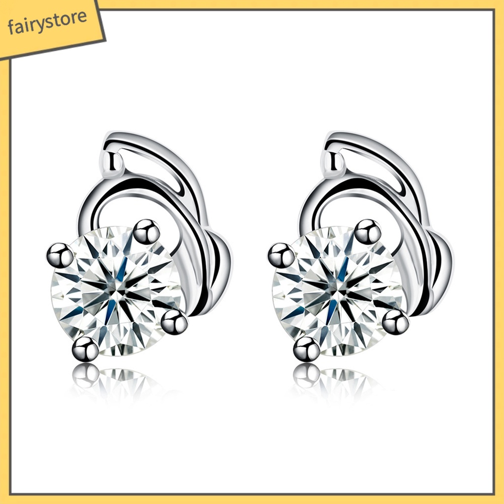 1 Đôi Bông Tai Mạ Bạc 925 Đính Đá Zircon Màu Sắc Lấp Lánh Dành Cho Nữ