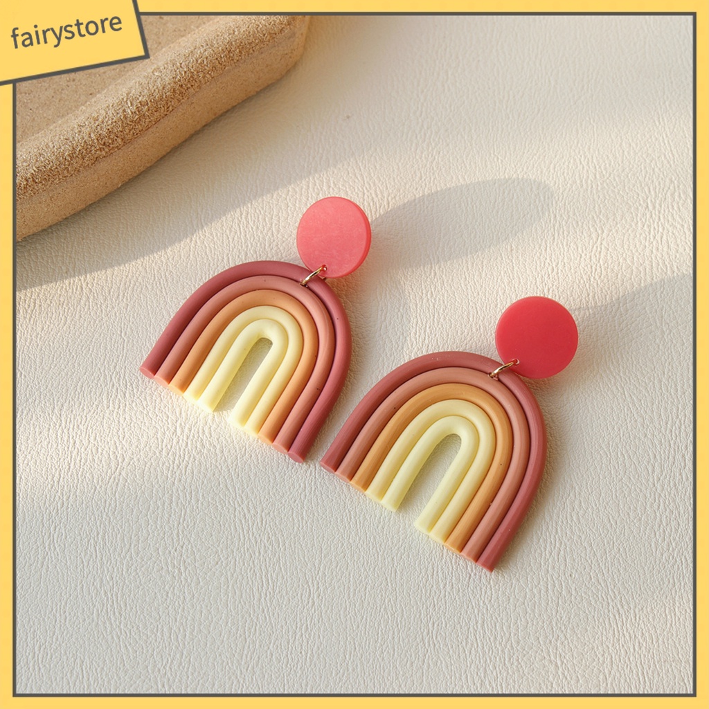 [FRO] 1 Đôi Bông Tai Hình Chữ U Bằng Đất Sét Polymer Đầy Màu Sắc Phù Hợp Với Mọi Phong