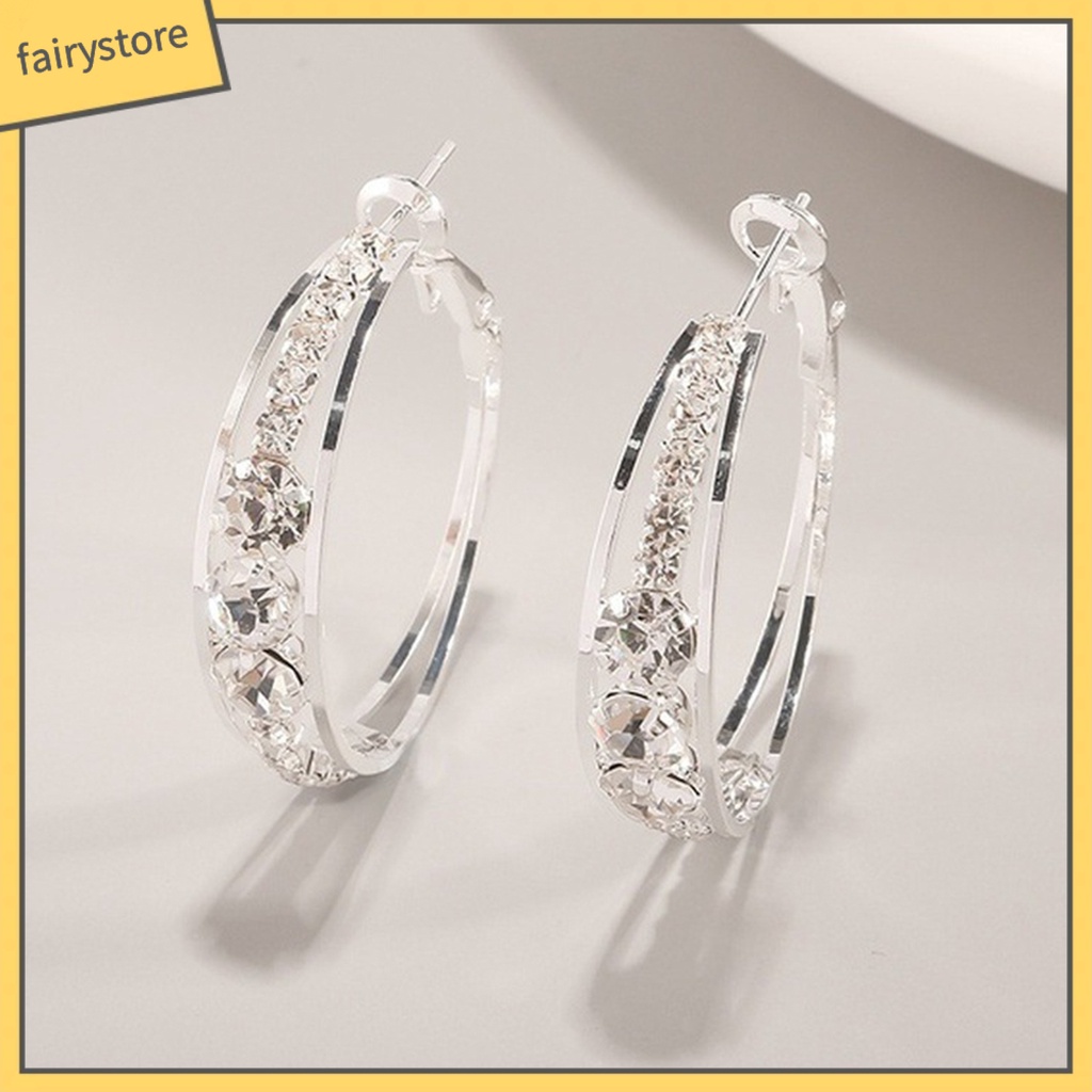 Khuyên Tai Tròn Đính Đá Lấp Lánh Phong Cách Phương Tây