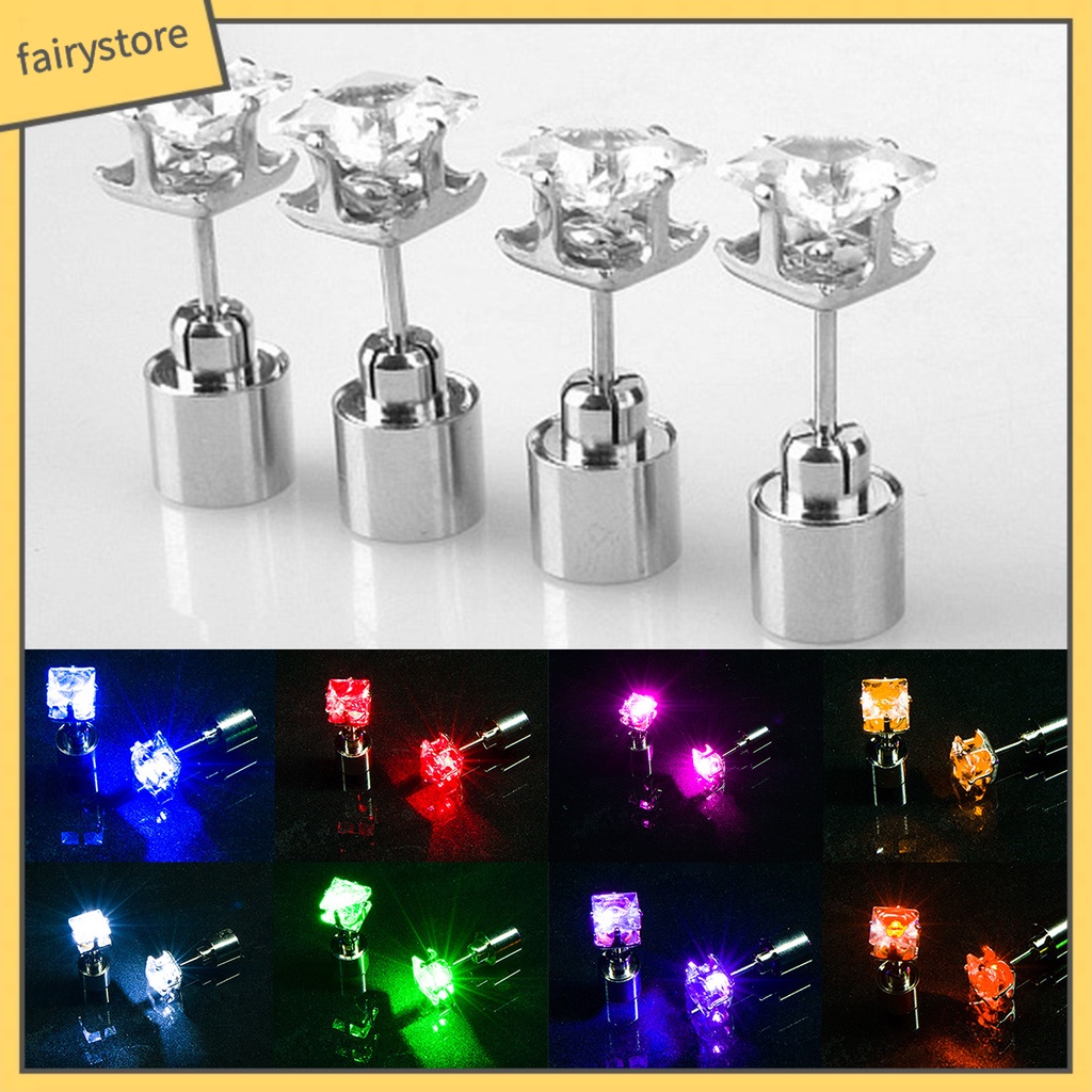 1 Bông Tai Đính Đá Zircon Hình Vuông Phát Sáng Dành Cho Nữ