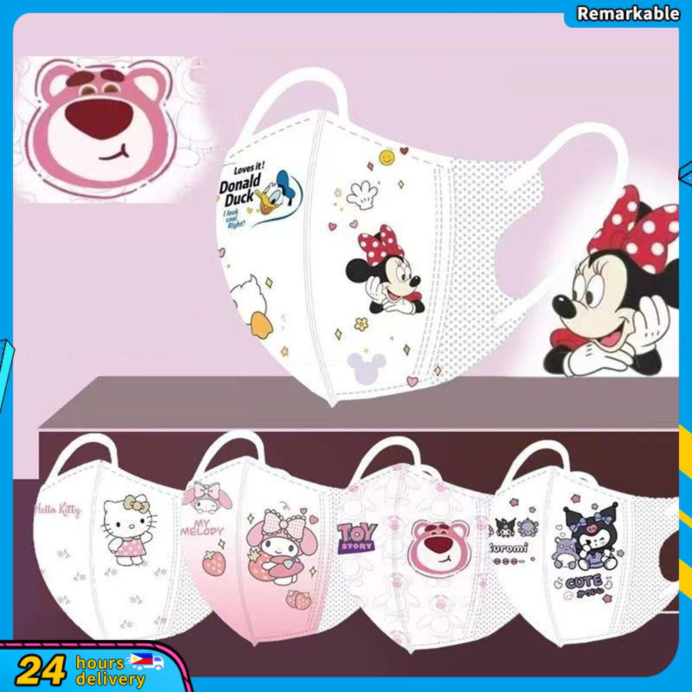 Set 10 Khẩu Trang 3D Hoạt Hình Mickey / Kitty Kuromi Thoáng Khí Dành Cho Học Sinh