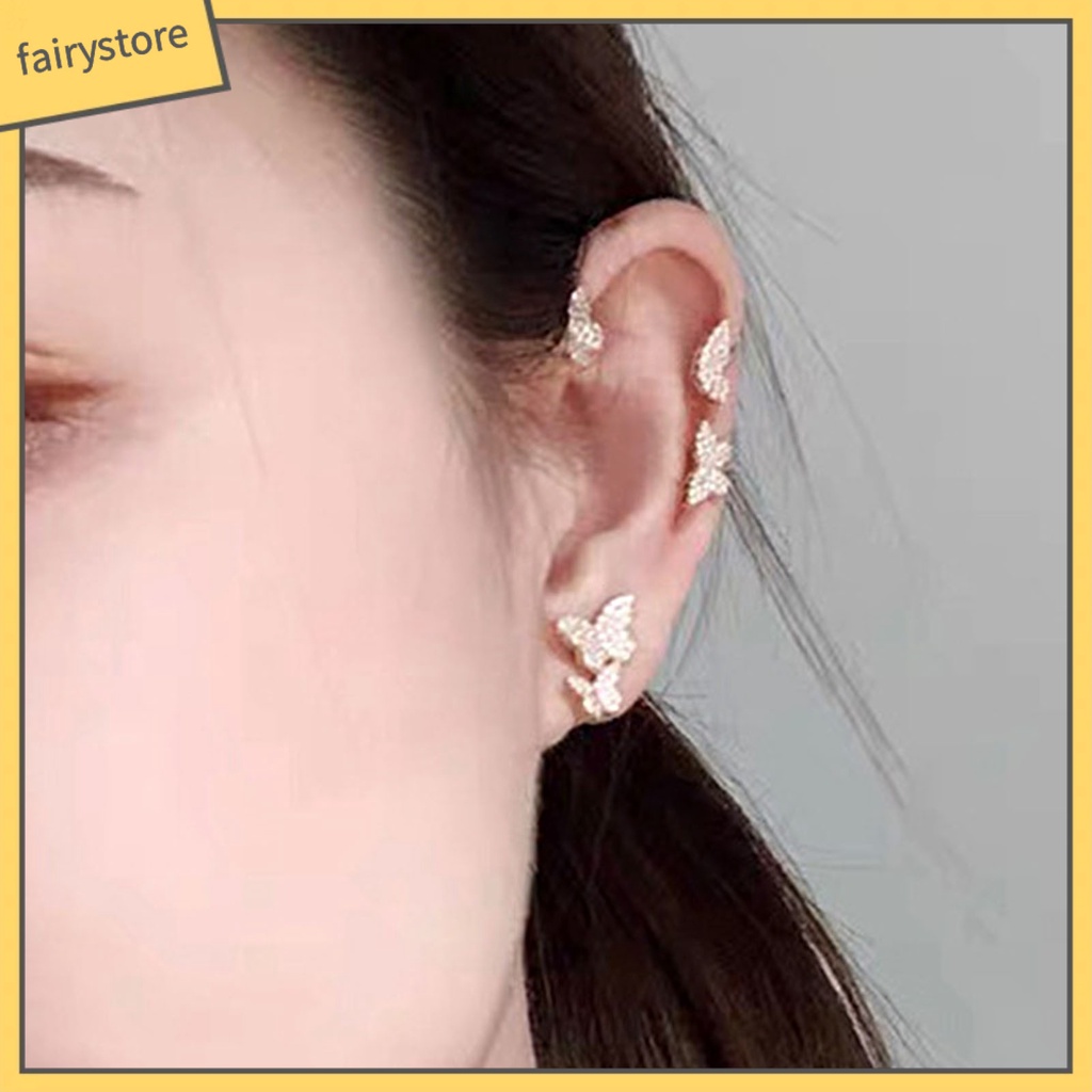 1 Bông Tai Kẹp Hình Bướm Đính Đá Đơn Giản Cho Đám Cưới