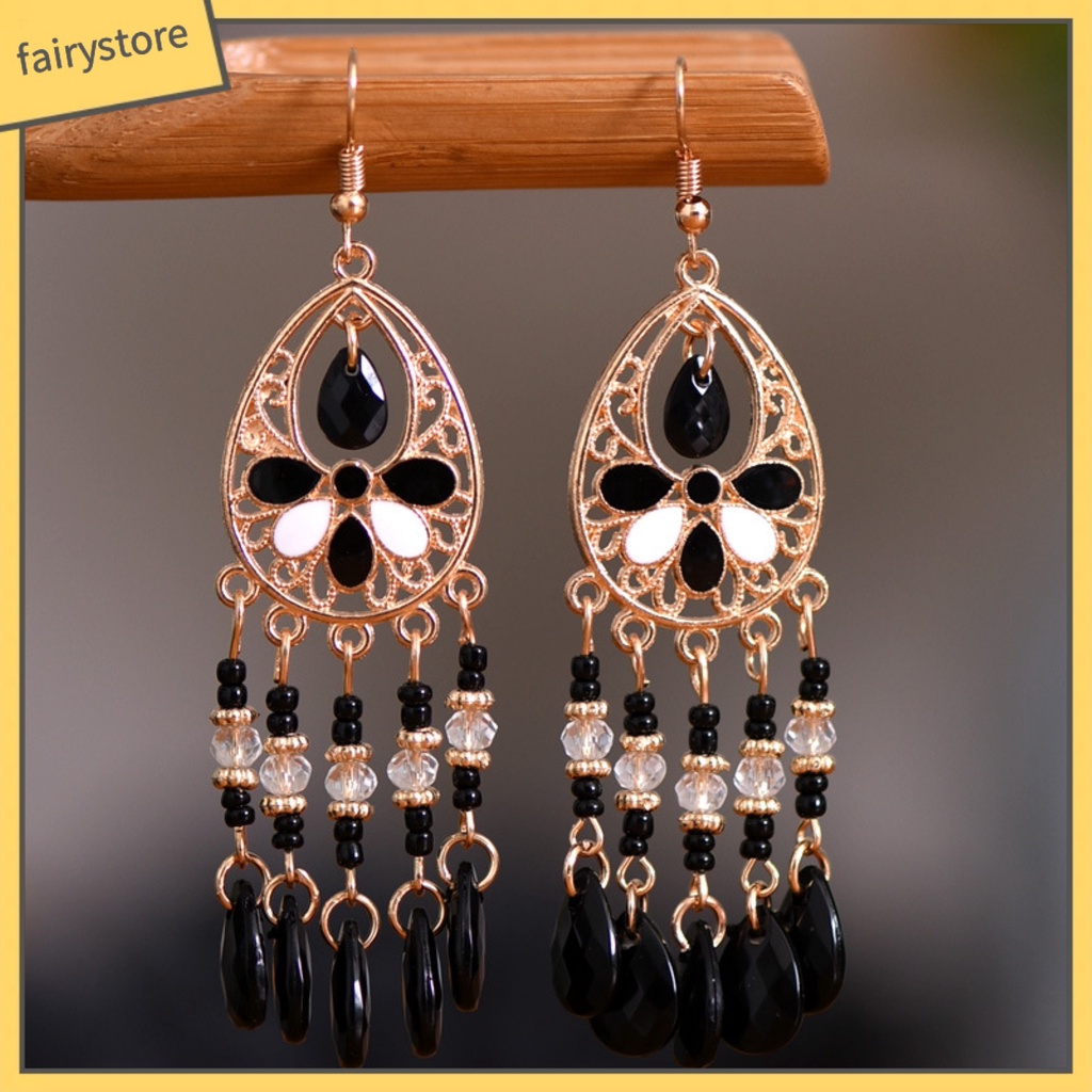 1 Đôi Bông Tai Móc Tua Rua Dáng Dài Phong Cách Bohemian Cổ Điển