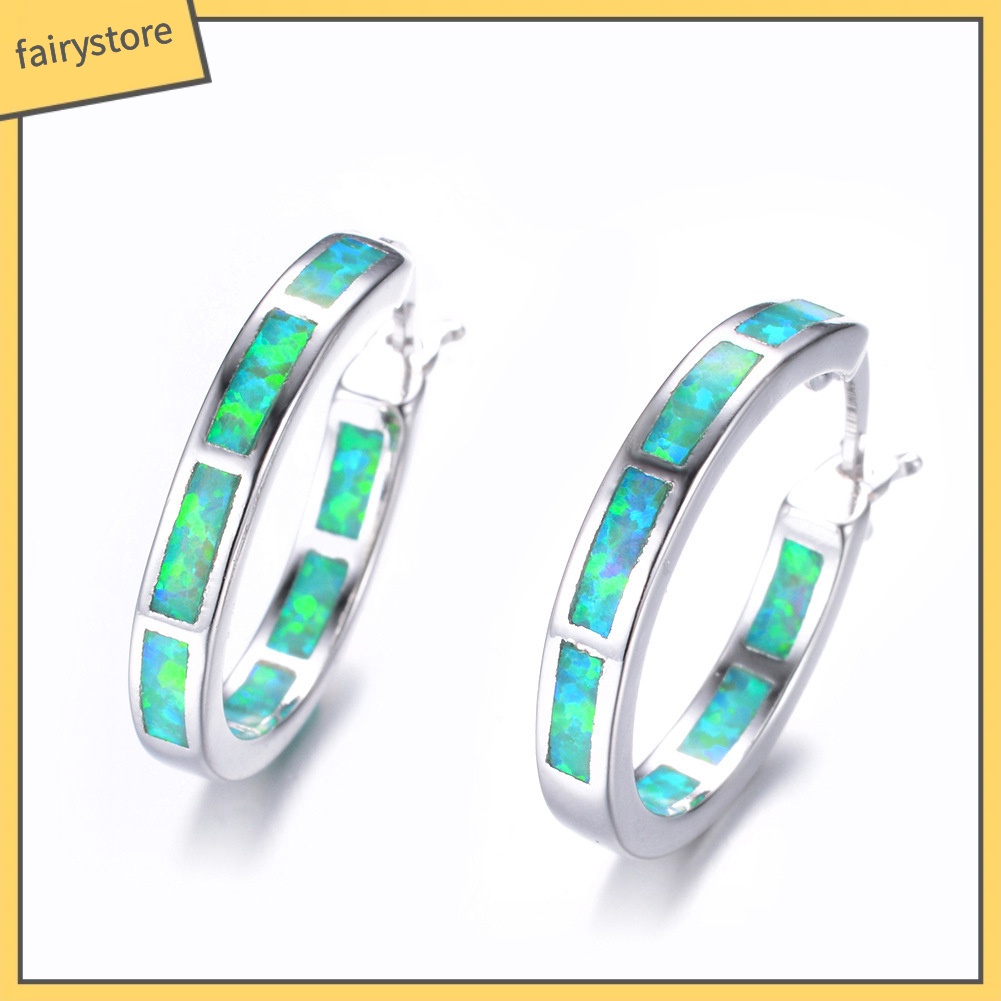 Bông Tai Tròn Dát Đá Opal Giả Nhiều Màu Thời Trang Cho Nữ