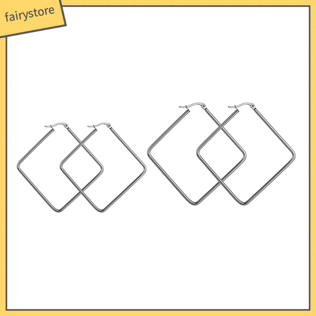 Khuyên Tai Móc Hình Vuông / Tròn Bằng Thép Không Gỉ