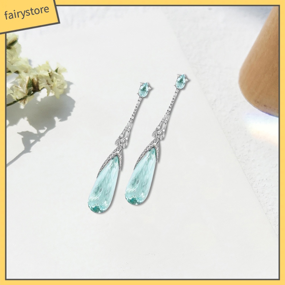 Bông Tai Hình Giọt Nước Đính Đá Topaz Giả Thời Trang Dành Cho Nữ