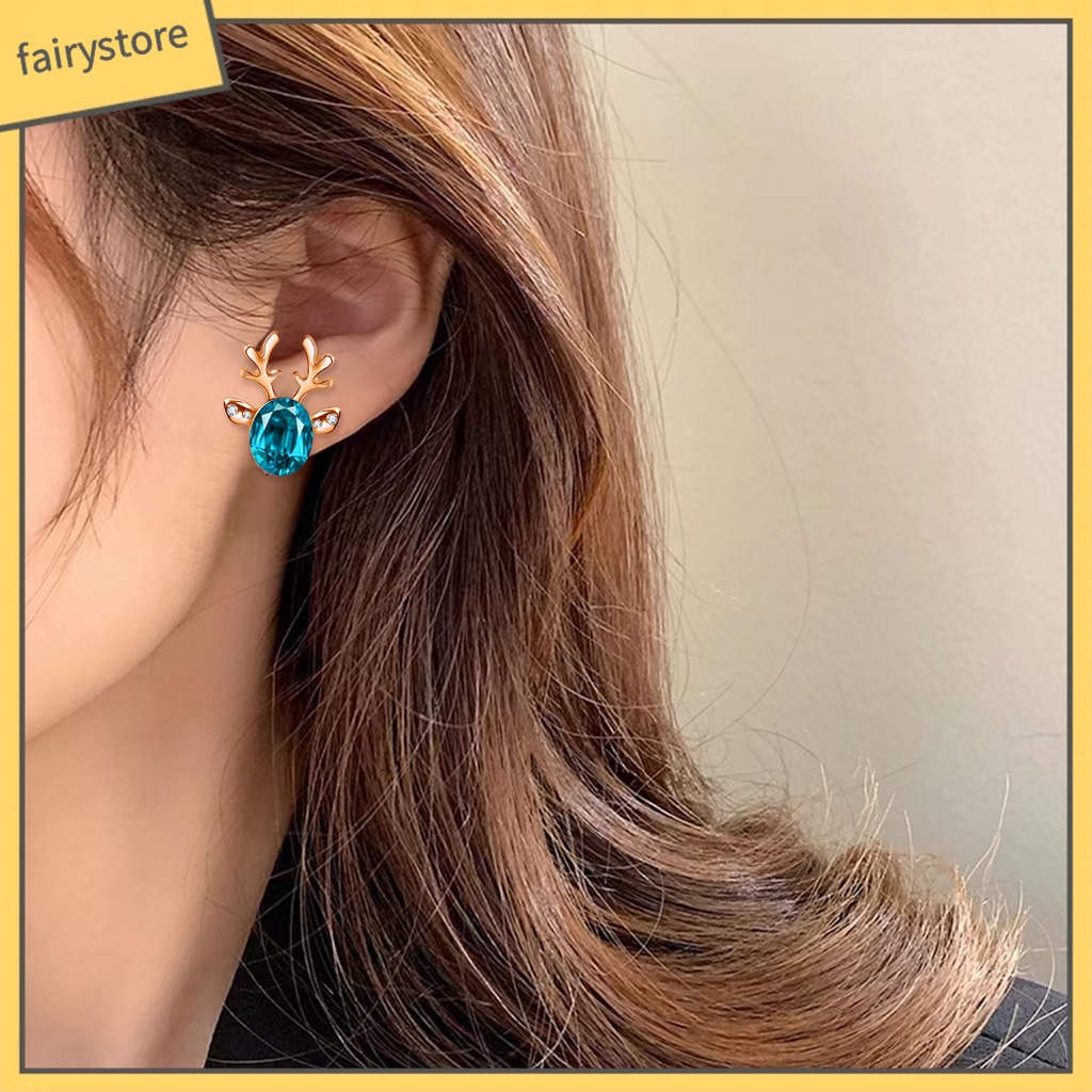 Set 2 Khuyên Tai Hình Tuần Lộc Giáng Sinh Đính Đá Phong Cách Boho Thời Trang Cho Nữ