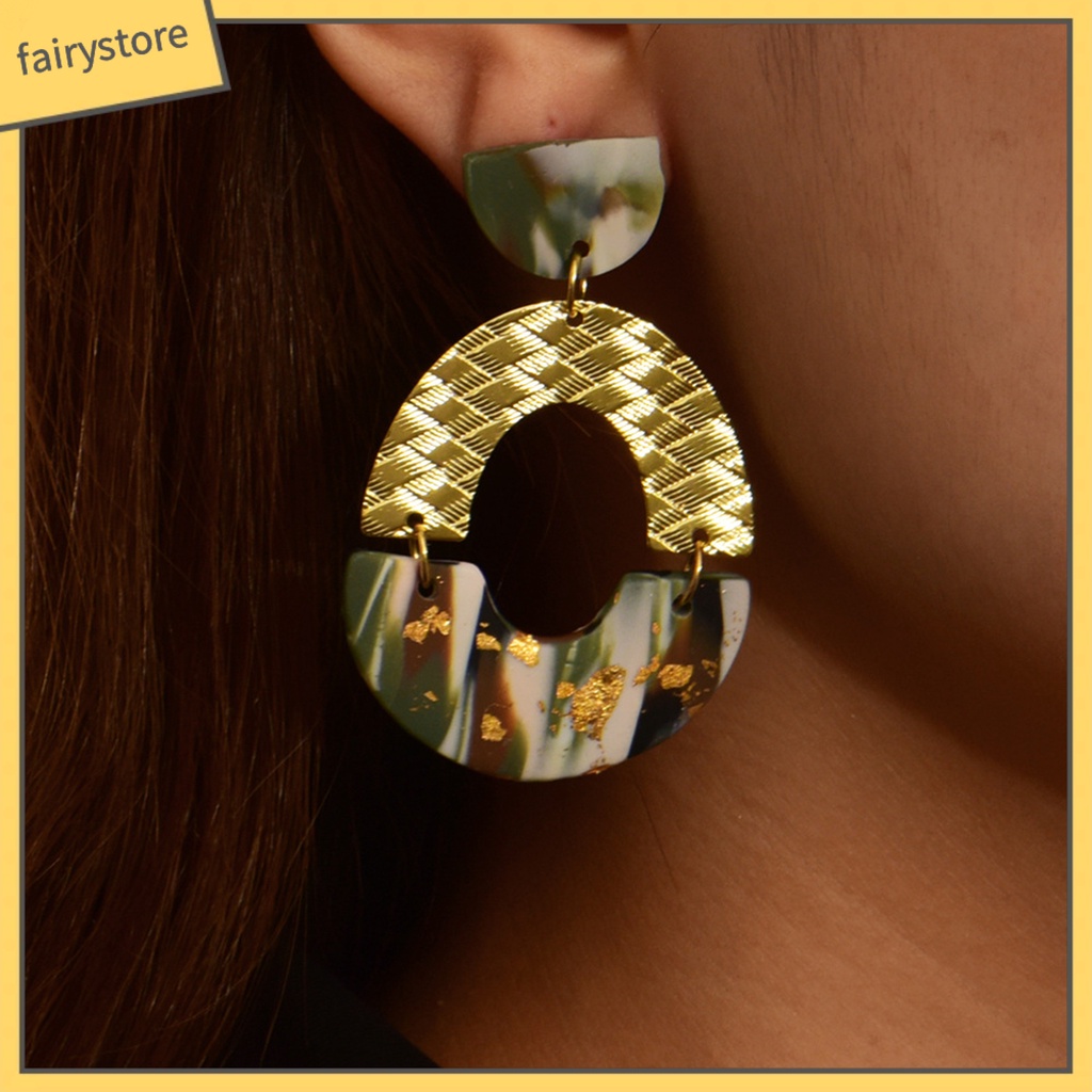 1 Đôi Bông Tai Xỏ Lỗ Mặt Oval Họa Tiết Hình Học Trong Suốt Phong Cách Retro