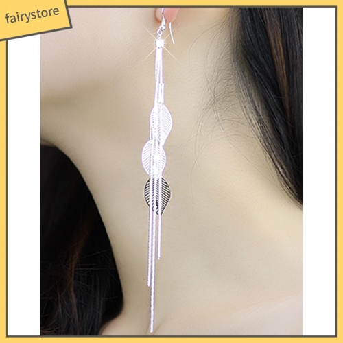 [FRO] Bông Tai Móc Dáng Dài Tua Rua Đính Đá Hình Trái Tim Lá Sang Trọng Cho Nữ