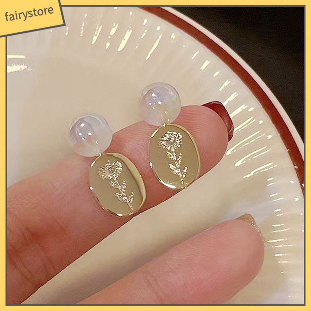 1 Đôi Bông Tai Hình Hoa Đính Ngọc Trai Giả Phong Cách Pháp