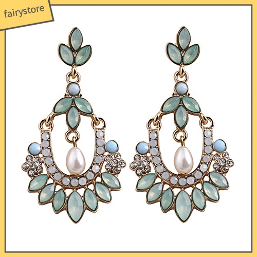 Bông Tai Đinh Tán Hình Hoa Bằng Acrylic Đính Kim Cương Giả &amp; Ngọc Trai Cho Nữ