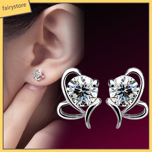 Đôi Bông Tai Mạ Bạc 925 Hình Trái Tim Đính Đá Thời Trang Cho Nữ