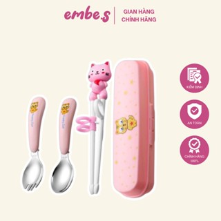 Bộ Đũa Muỗng Nĩa Kèm Hộp Hình Động Vật Dễ Thương Nhiều Màu Sắc Cho Bé embe.s