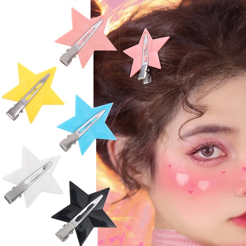 Y2k Kẹp Tóc BB Ngôi Sao Năm Cánh Nhiều Màu Sắc Vintage Dễ Thương / Kẹp Tóc Mỏ Vịt Bằng Kim Loại Đơn Giản Cho Nữ