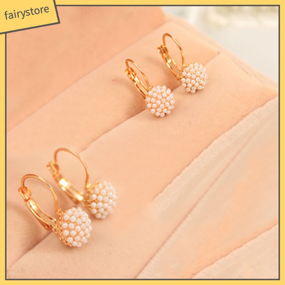 Bông Tai Tròn Đính Ngọc Trai Giả Thanh Lịch Dành Cho Nữ