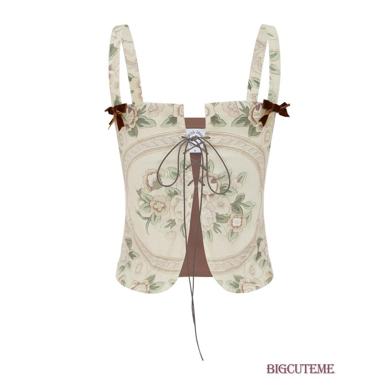 [] - Áo Crop Top Không Tay Buộc Dây In Hoa Kiểu Vintage Thời Trang Đi Tiệc Mùa Hè Cho Nữ