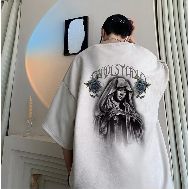 Áo Thun Tay Ngắn Dáng Rộng Phong Cách Hip Hop Âu Mỹ Thời Trang Mùa Hè Cho Nam 320g