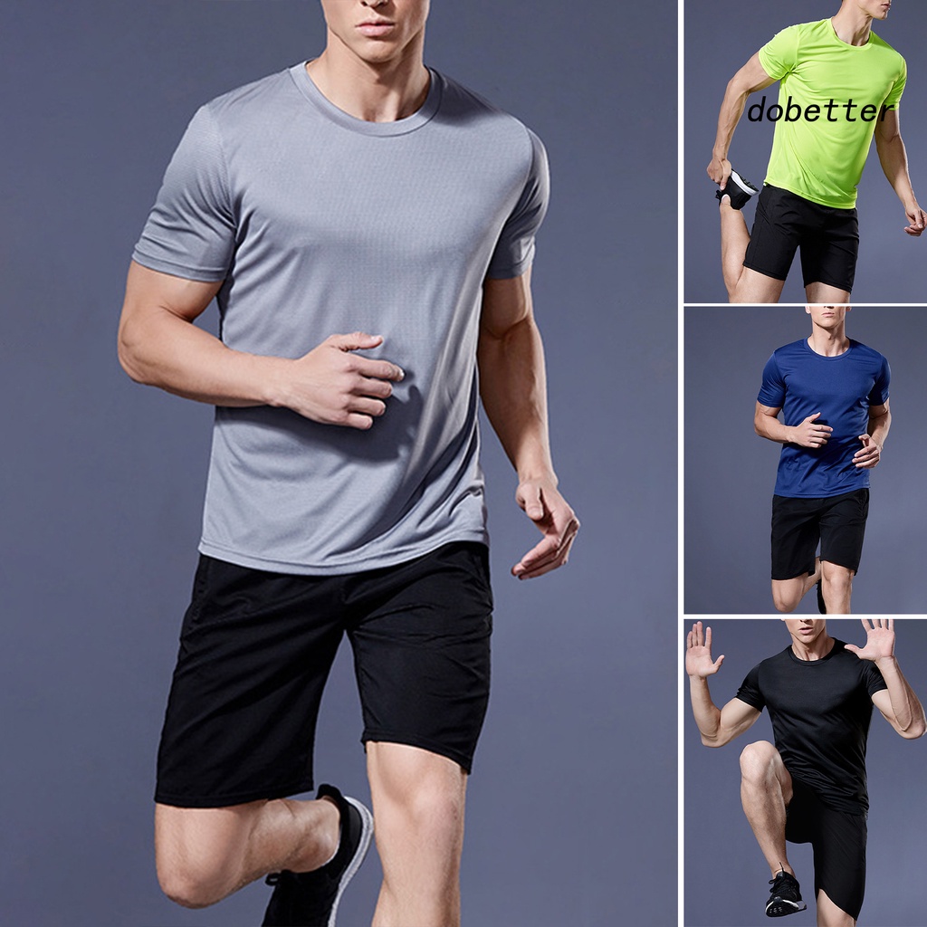 1 Bộ Đồ Thể Thao Áo Tay Ngắn Phối Quần Short Dáng Rộng Nhanh Khô Màu Trơn Thời Trang Mùa Hè Cho Nam