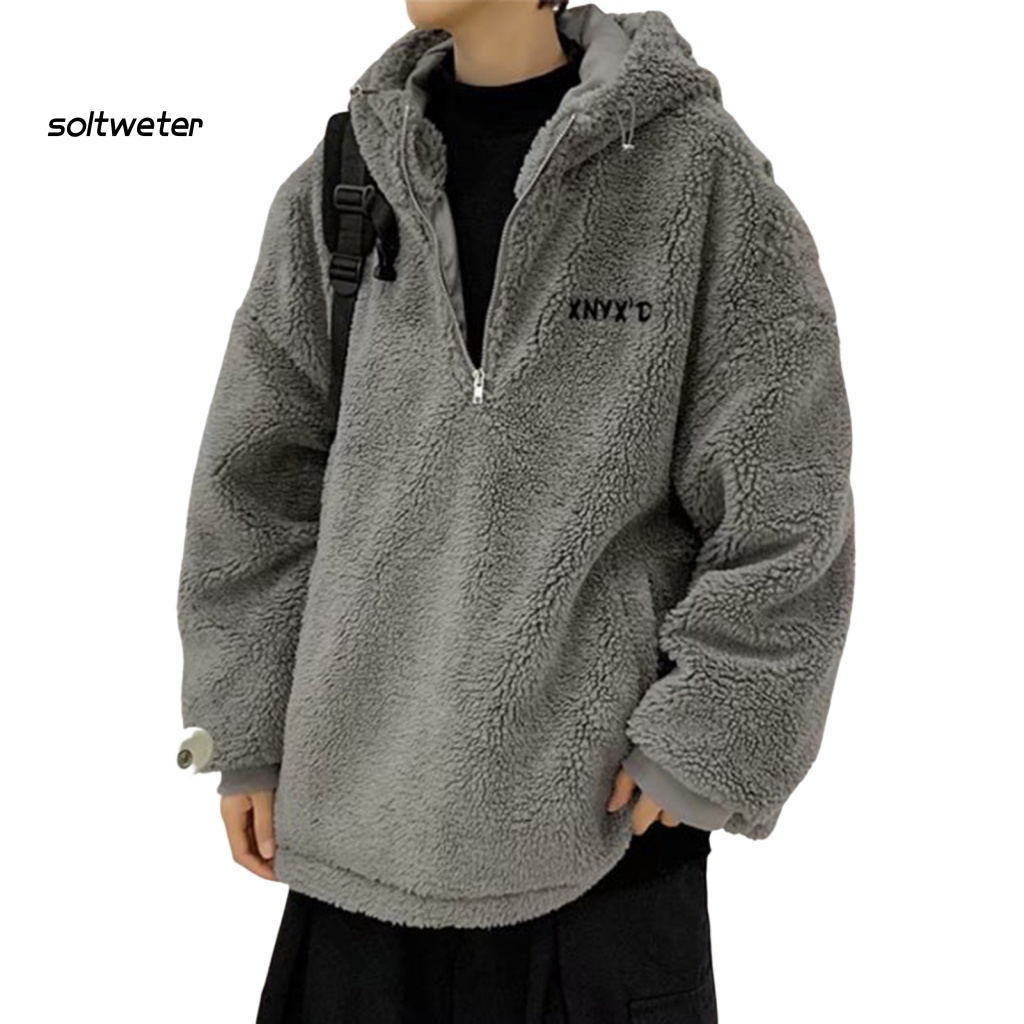Áo Hoodie Tay Dài Vải Bông Dày Dặn Màu Sắc Đơn Giản Có Khóa Kéo Thời Trang Đường Phố Cho Nam