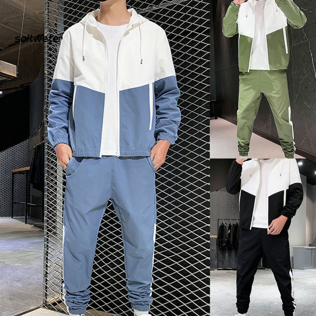 Set Đồ Thể Thao Gồm Áo Cardigan Có Nón Và Quần Dây Rút Màu Tương Phản Trang Phục Hàng Ngày