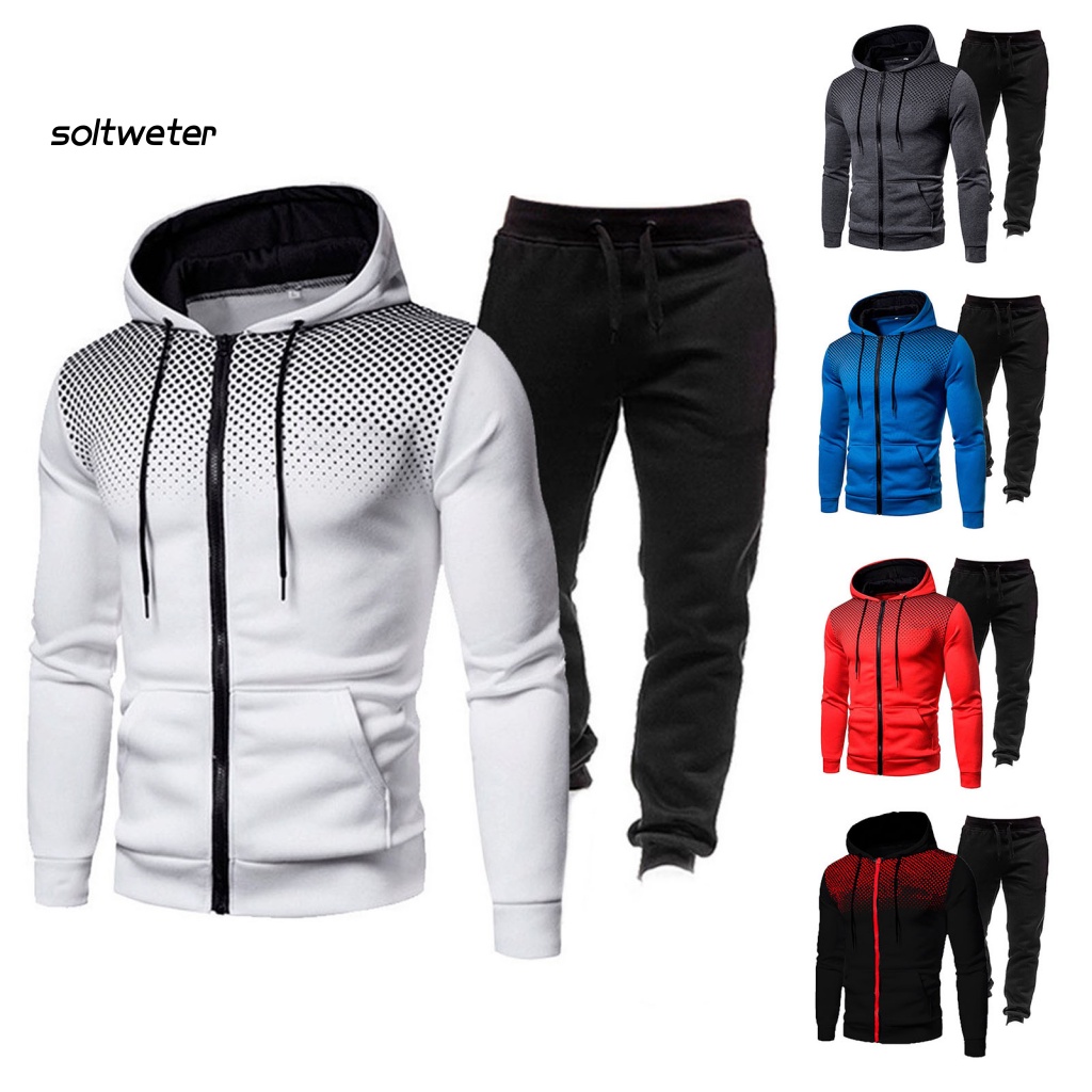 1 Bộ Áo Hoodie + Quần Thể Thao Có Túi + Dây Rút In Họa Tiết Thời Trang Cho Nam