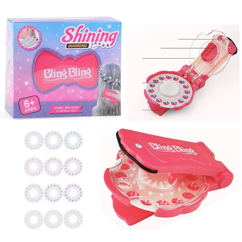 Máy Bấm Tóc Đính Đá Lấp Lánh tặng 180 viên đá bấm chơi party bar đính trang trí tóc món quà cho HOT GRILgái kèm phụ kiện