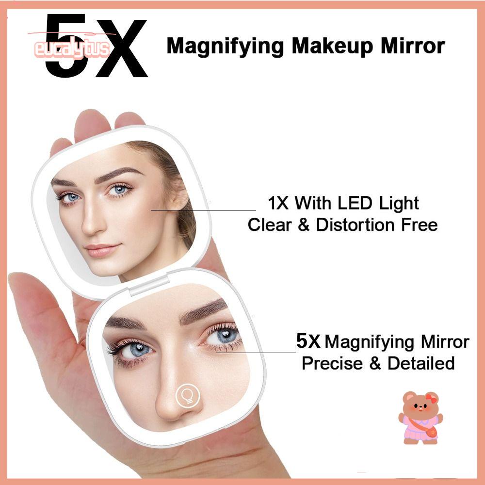 Gương Trang Điểm Có Đèn Led Phóng To 5X Màu Đen Tiện Dụng Mang Theo Du Lịch