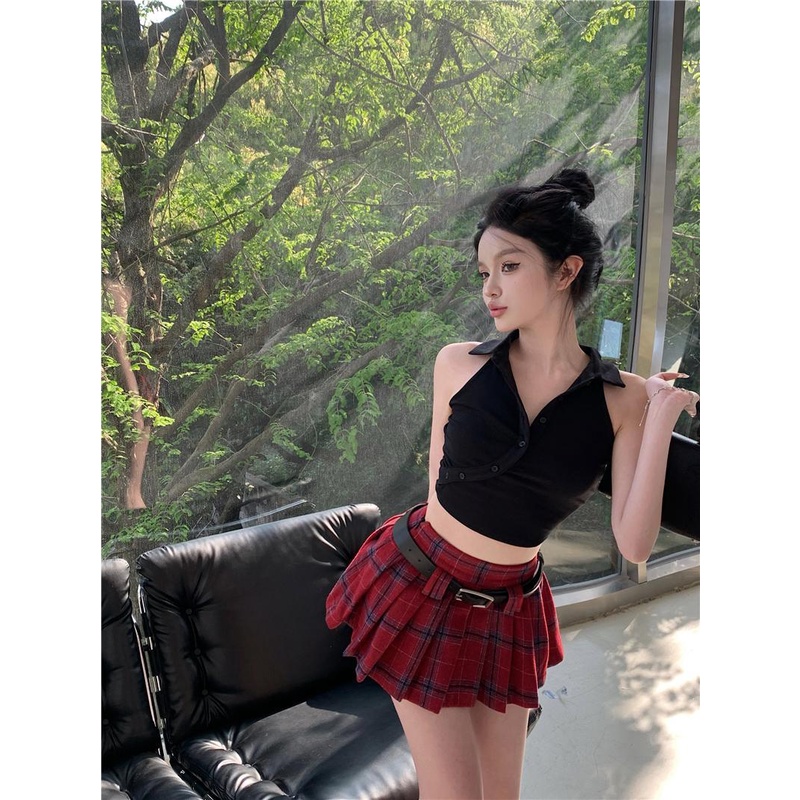 Áo Thun Không Tay Dáng Ngắn Ôm Sát Màu Đen Thời Trang Mùa Hè Cho Nữ