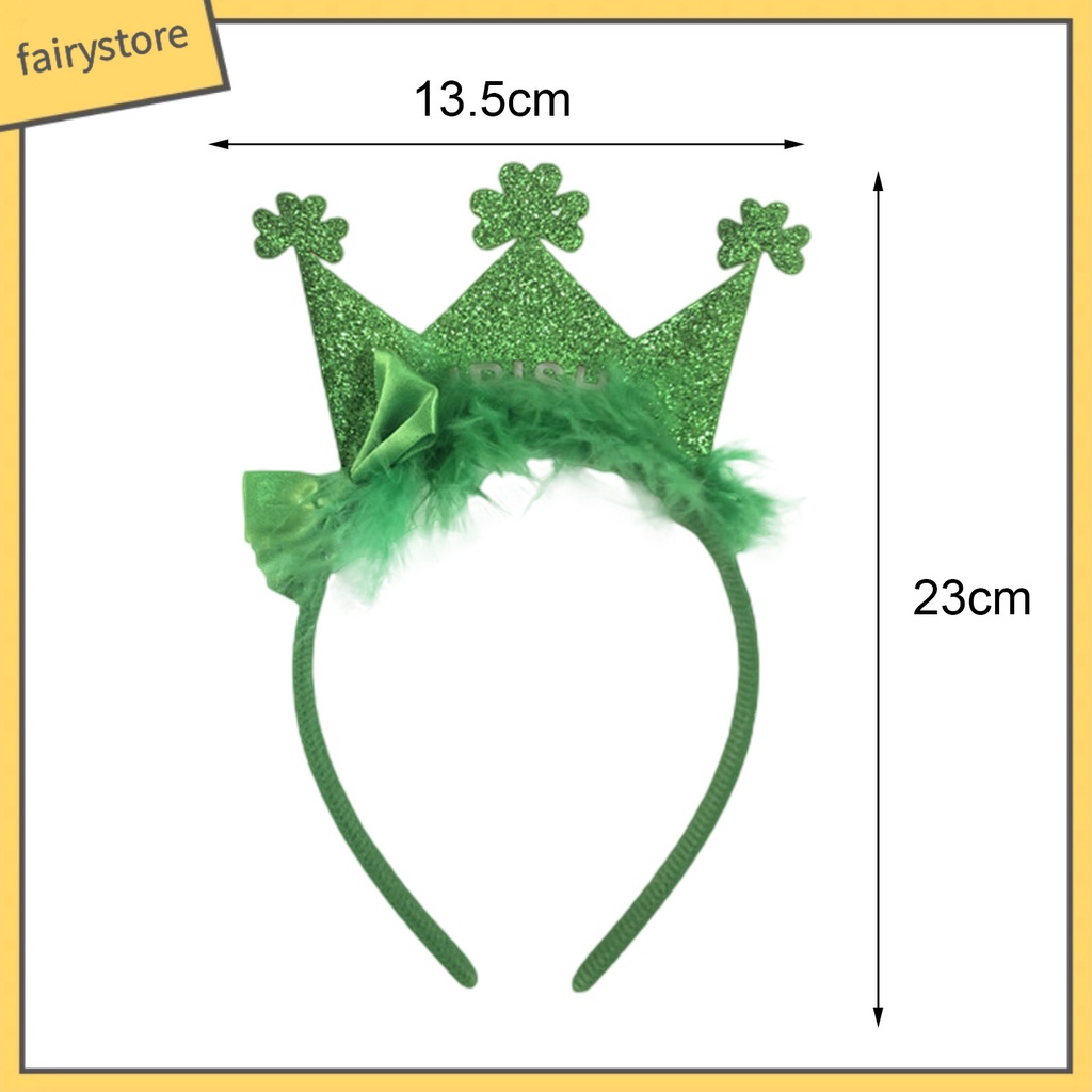 [FRO] Băng Đô Đính Kim Sa Lấp Lánh Hình Vương Miện Xanh Lá Tạo Không Khí Hóa Trang Ngày Quốc Gia Ireland Dễ Thương