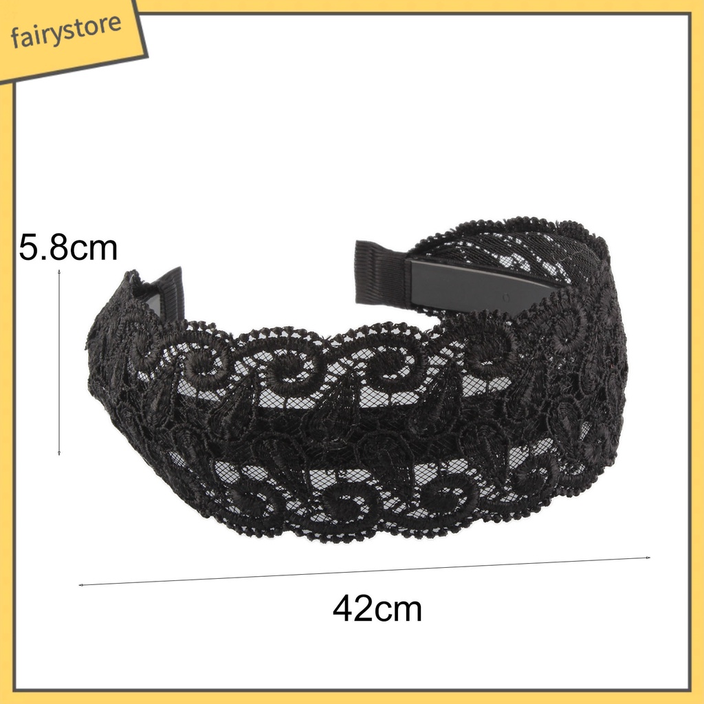 Băng Đô Cài Tóc Phối Ren Thêu Họa Tiết Lá Rỗng Nhẹ Màu Đen Chống Trượt Phong Cách Cổ Điển Cho Nữ