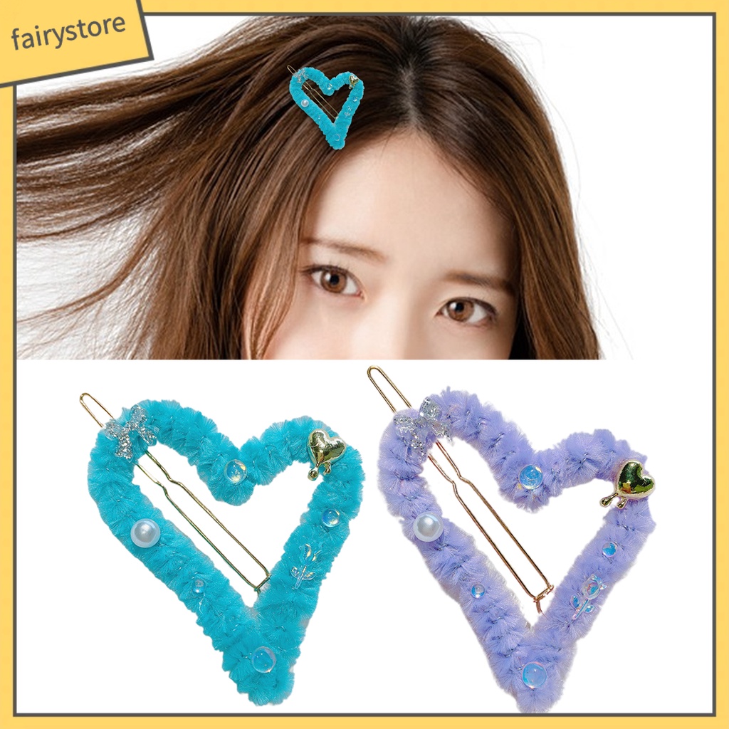 Kẹp Tóc Trang Trí Hình Trái Tim Bằng Lông Nhân Tạo Mềm Mại Màu Kẹo Cho Nữ