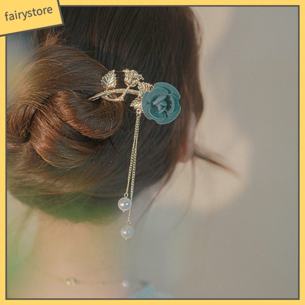 Trâm Cài Tóc Đính Hạt Và Tua Rua Chống Trượt Trang Trí Hoa Hồng Dễ Thương Dành Cho Bạn Nữ