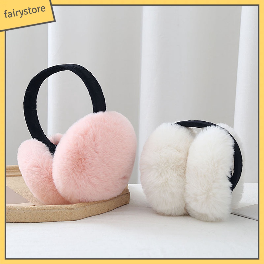 [FRO] Chụp Tai Lông Thỏ Nhân Tạo Dày Co Giãn Ghép Màu Ngọt Ngào Giữ Ấm Mùa Đông