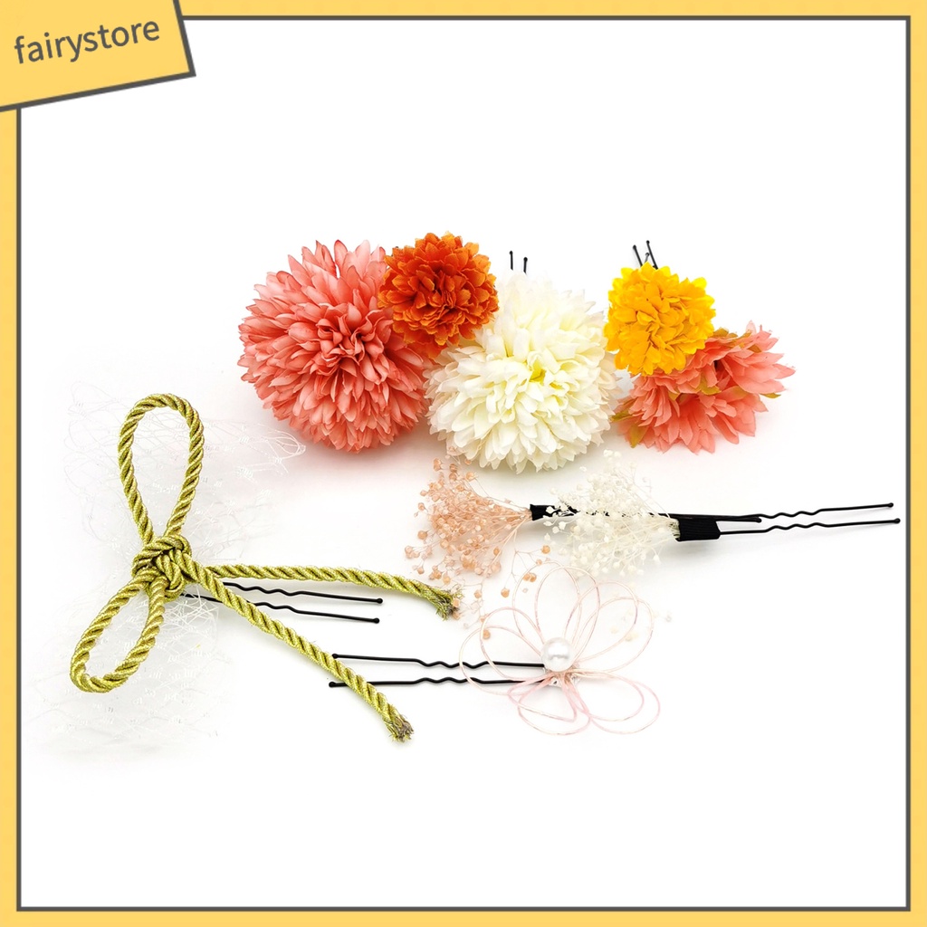Set 9 Kẹp Tóc Chữ U Đính Hoa Cúc Nhân Tạo Đơn Giản