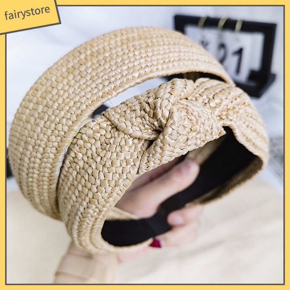 Băng Đô Đan Rơm Thắt Nút Chéo Thời Trang Đi Biển Mùa Hè Cho Nữ