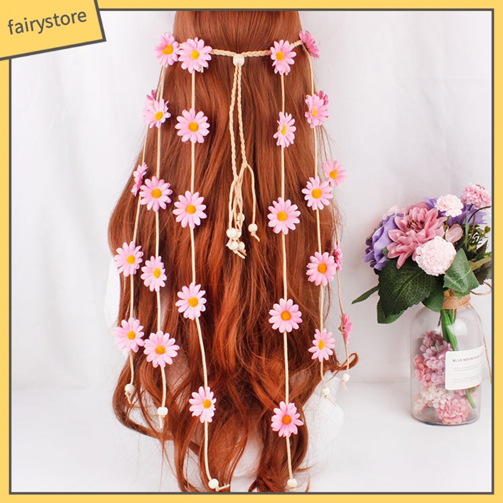 Vòng Hoa Hướng Dương Đính Tua Rua Phong Cách Boho Cho Nữ