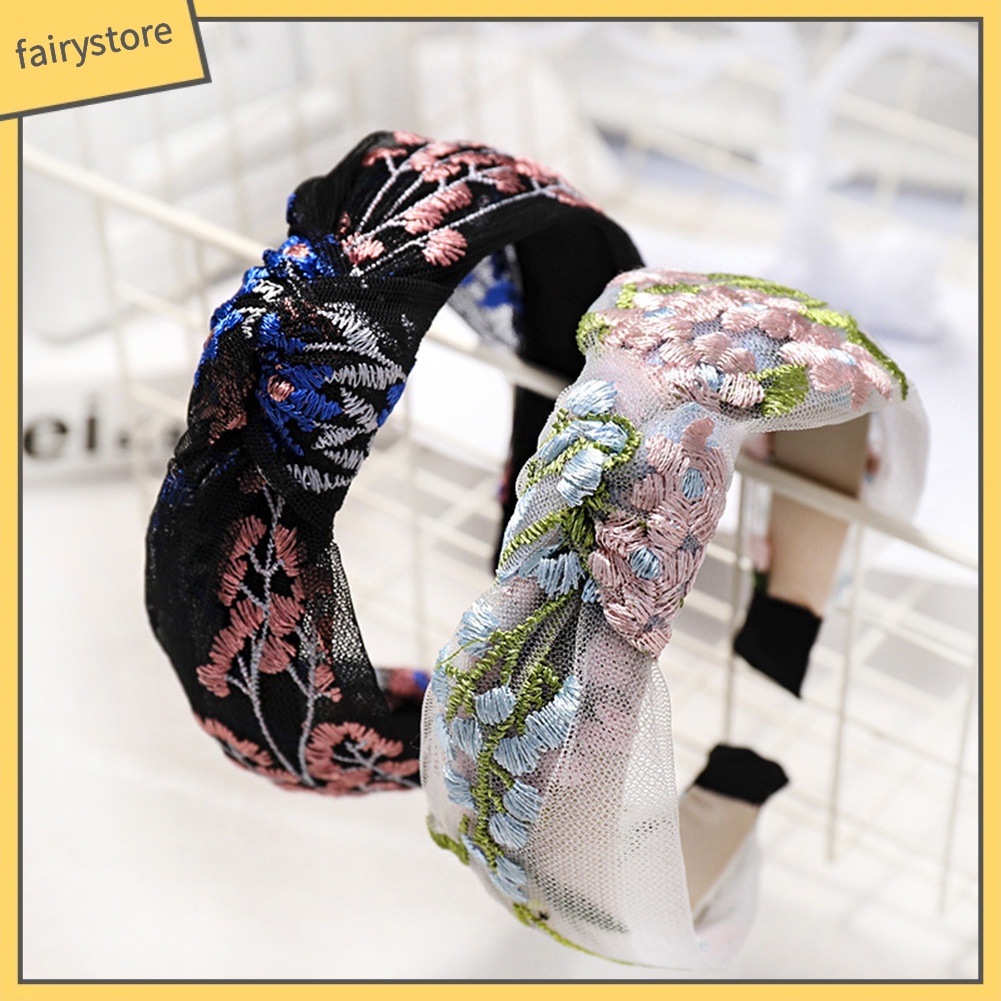 Cài Tóc Thắt Nút Phối Lưới Thêu Hoa Phong Cách Vintage Cho Nữ