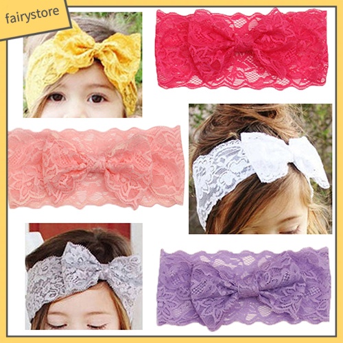 Băng Đô Cài Tóc Phối Nơ Ren Xinh Xắn Cho Bé Gái