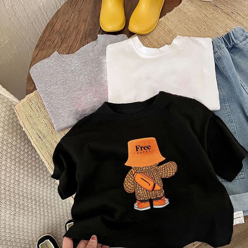 Áo Thun Cotton Tay Ngắn Cổ Tròn In Họa Tiết Hoạt Hình Thời Trang Mùa Hè Cho Bé Trai Và Gái