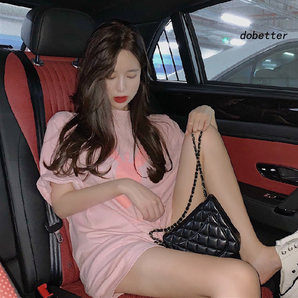 Áo Thun Nữ Cổ Tròn Dáng Rộng In Họa Tiết Hoạt Hình Phối Màu Tương Phản Thời Trang Mùa Hè