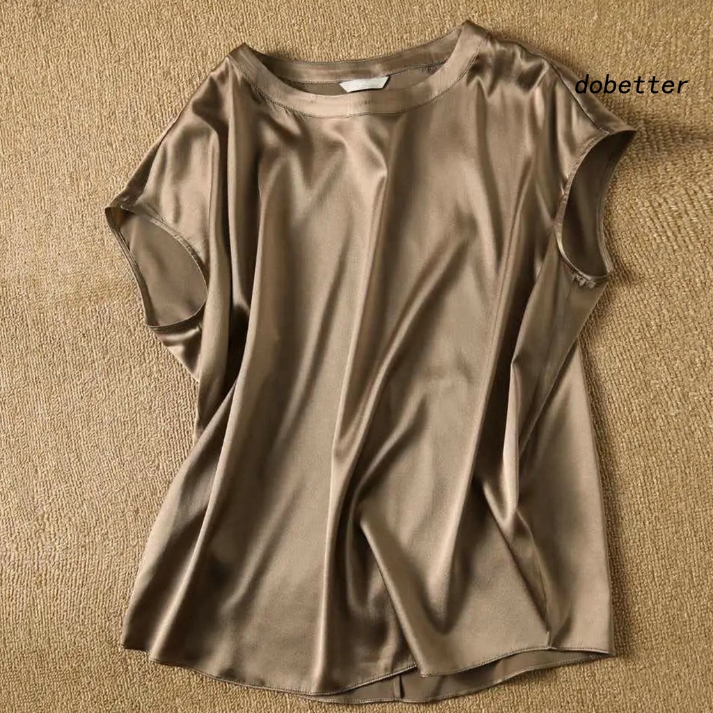 Áo Thun Satin Tay Ngắn Cổ Tròn Màu Sắc Đơn Giản Dành Cho Nữ