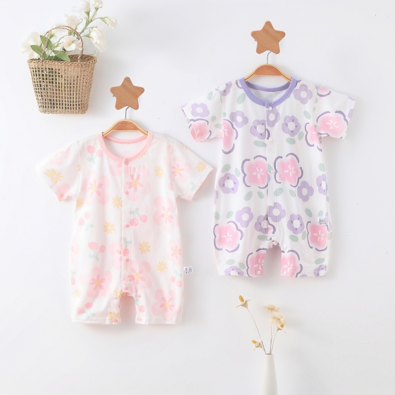 Bộ Áo Liền Quần Bằng Cotton Mềm In Hoa Dành Cho Bé Gái 0-2 Tuổi