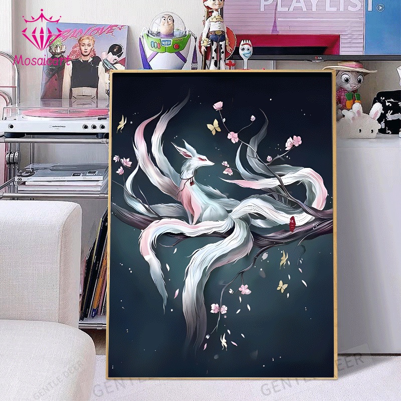 Bộ Tranh Đính Đá 5D Họa Tiết Chú Cáo Chín Chú Chim Phượng Hoàng Độc Đáo DIY Dùng Trang Trí Nhà Cửa