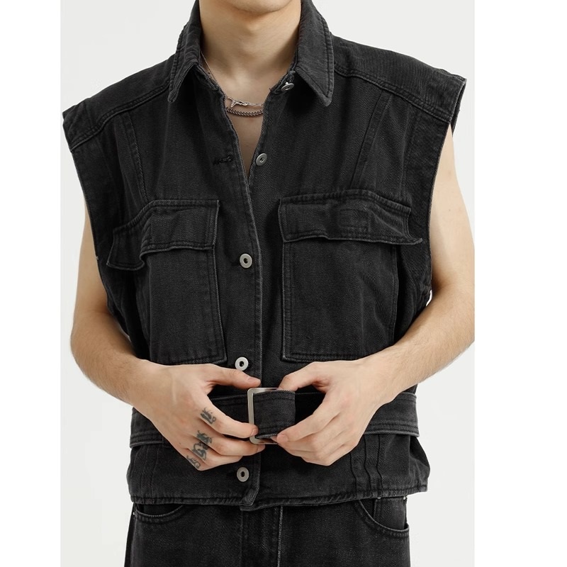 Áo Khoác Denim Không Tay Dáng Rộng Phong Cách Thời Trang Retro Mỹ