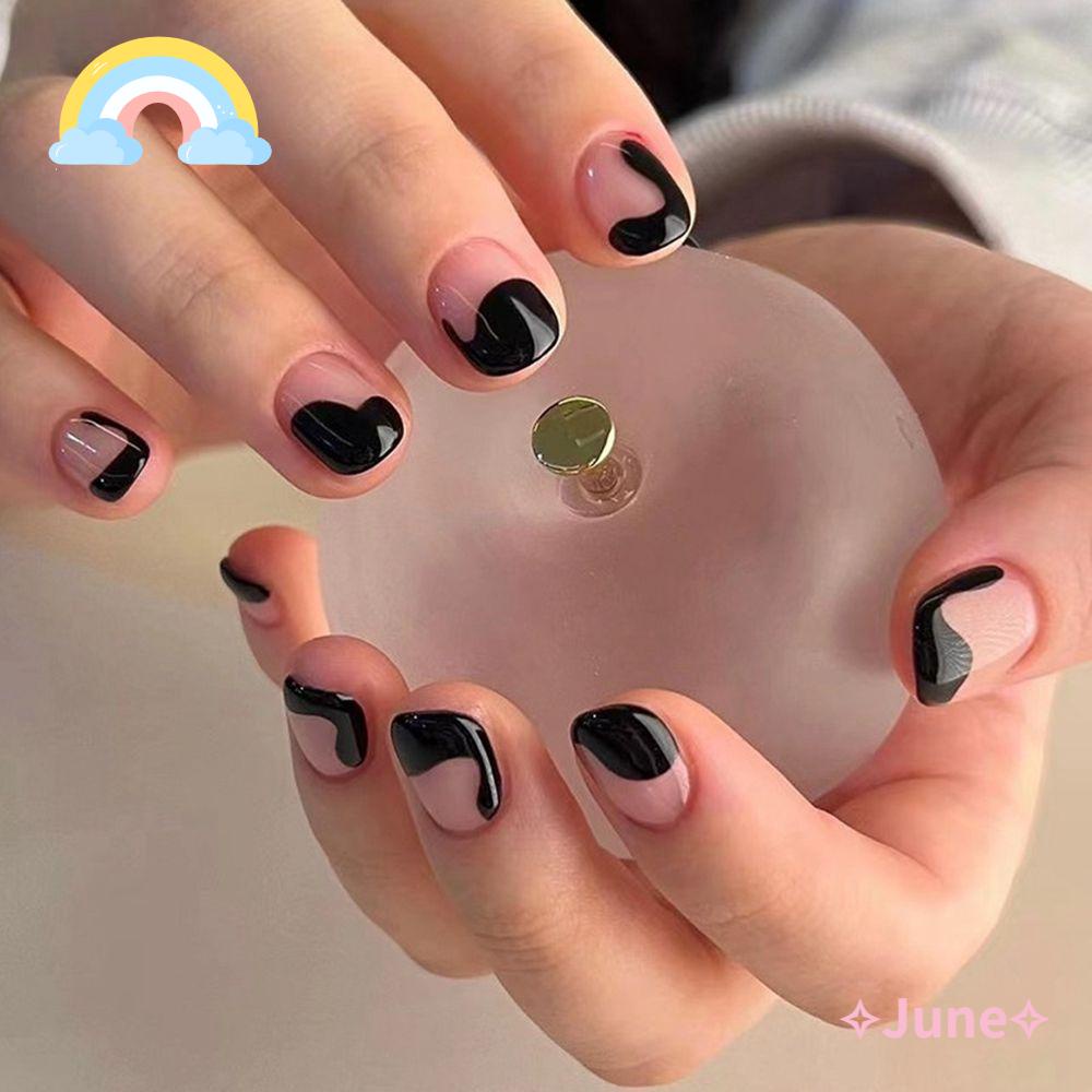 Bộ 24 Móng Tay Giả Ngắn / Tròn / Vuông Che Phủ Toàn Diện Có Thể Tháo Rời