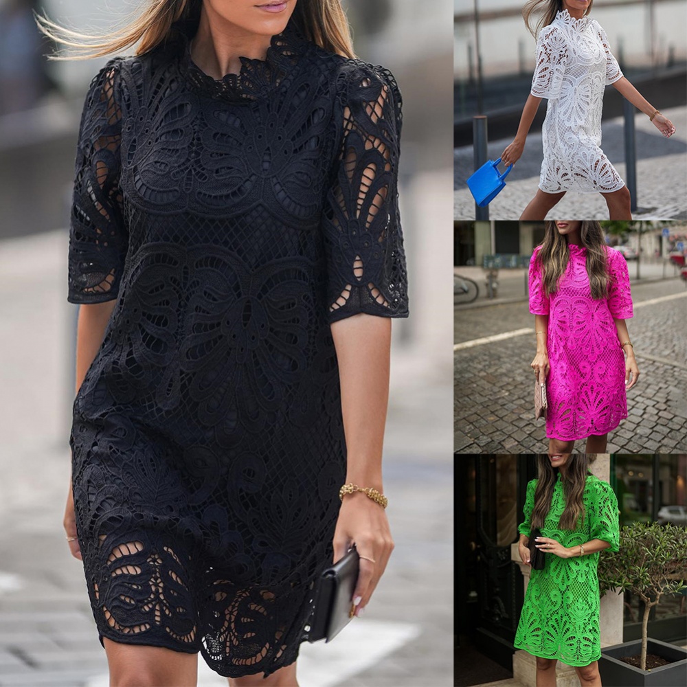 Đầm Tay Ngắn Phối Ren Hoa Thiết Kế Hợp Thời Trang Cho Nữ