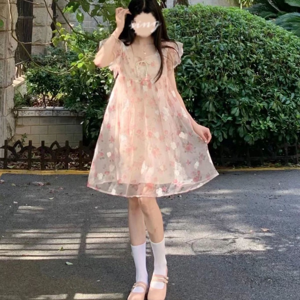 Đầm Búp Bê Công Chúa Dáng Rộng In Hoa Dễ Thương Kiểu Hàn Quốc Thời Trang Mùa Hè 2023 Cho Bạn Gái